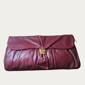 Vintage Anne Klein for Calderon Burgundy Clutch with Gold Accent EUC